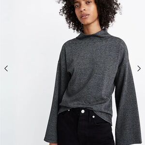 🦋 Madewell Wide-Sleeve Mockneck Top in Glen Plaid Gray Size XL 🦋